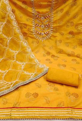 Mustard Modal Hand Work Dress Material 2