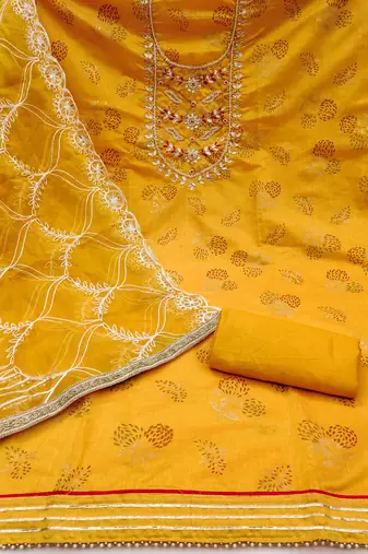 Mustard Modal Hand Work Dress Material