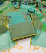 Turquoise Banarasi Jacquard Woven Work Dress Material With Inner