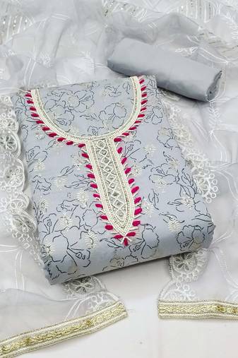 Grey Modal Hand Work Dress Material