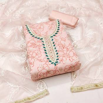 Peach Modal Hand Work Dress Material 1