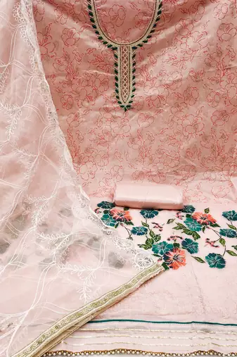 Peach Modal Hand Work Dress Material