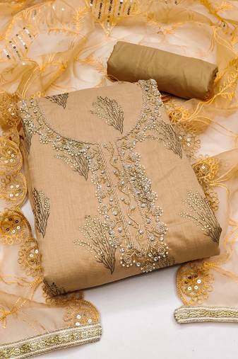 Brown Modal Hand Work Dress Material