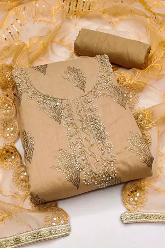 Brown Modal Hand Work Dress Material