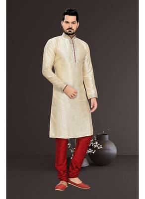 Gold  Embroidered Jacquard Mens Kurta Pajama 2