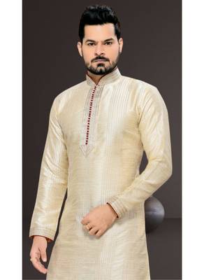Gold  Embroidered Jacquard Mens Kurta Pajama 3