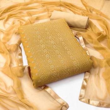 Women's beige heavy thread embroidery with fancy dupatta georgette dress material 1