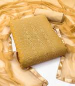 Women's beige heavy thread embroidery with fancy dupatta georgette dress material