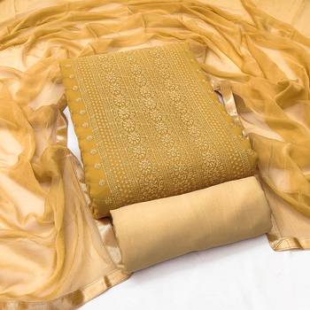 Women's beige heavy thread embroidery with fancy dupatta georgette dress material 3