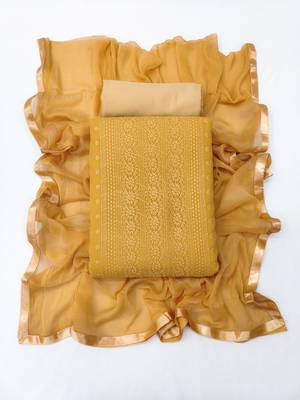Women's beige heavy thread embroidery with fancy dupatta georgette dress material 4