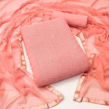 Women's peach heavy thread embroidery with fancy dupatta georgette dress material 1