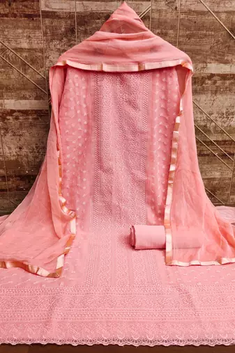 Women's peach heavy thread embroidery with fancy dupatta georgette dress material