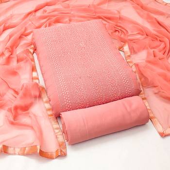 Women's peach heavy thread embroidery with fancy dupatta georgette dress material 3