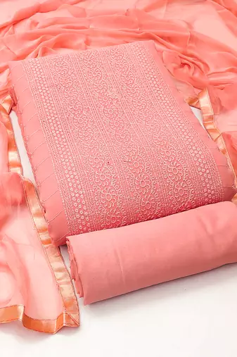 Women's peach heavy thread embroidery with fancy dupatta georgette dress material