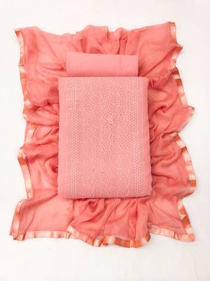 Women's peach heavy thread embroidery with fancy dupatta georgette dress material 4