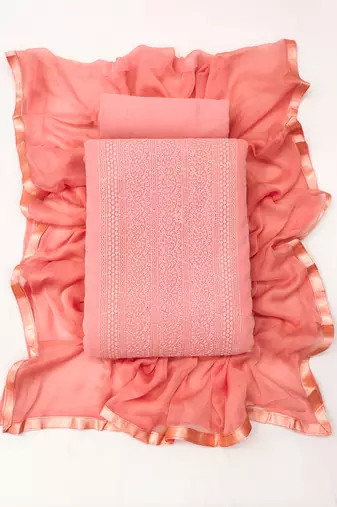 Women's peach heavy thread embroidery with fancy dupatta georgette dress material
