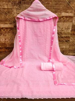 Women's pink heavy thread embroidery with fancy dupatta georgette dress material 2