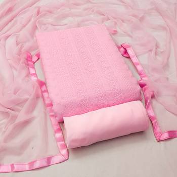 Women's pink heavy thread embroidery with fancy dupatta georgette dress material 3
