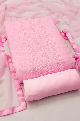 Women's pink heavy thread embroidery with fancy dupatta georgette dress material