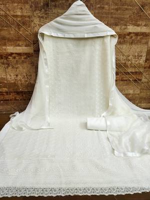 Women's white unstitched heavy thread embroidery  with fancy dupatta georgette dress material (snc7001wht) 2