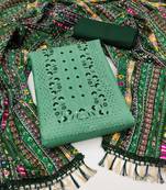 Women's green heavy thread embrodiery with designer bandhani print dupatta silk dress material