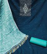Women's teal blue sequence embrodiery bandhani print dupatta parampara cotton dress material