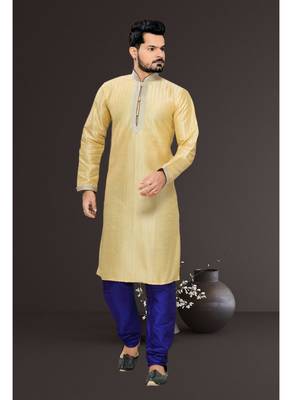 Gold Embroidered Art Silk Mens Kurta Pajama 2