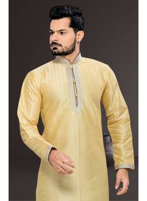 Gold Embroidered Art Silk Mens Kurta Pajama 3