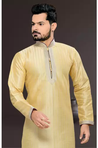 Gold Embroidered Art Silk Mens Kurta Pajama
