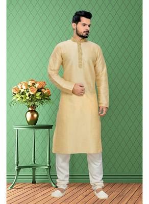 Gold  Embroidered Art Silk Mens Kurta Pajama 2