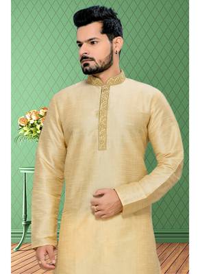 Gold  Embroidered Art Silk Mens Kurta Pajama 3
