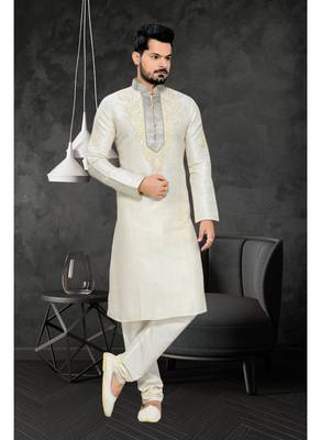 Lemon Embroidered Art Silk Mens Kurta Pajama 2