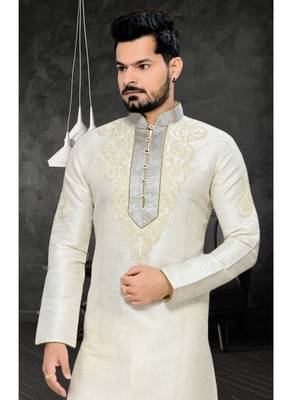 Lemon Embroidered Art Silk Mens Kurta Pajama 3