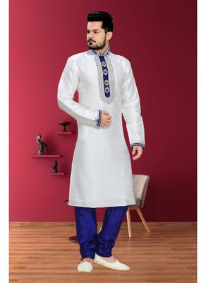 Off White Embroidered Jacquard Mens Kurta Pajama 2