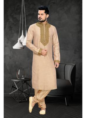 Brown Embroidered Art Silk Mens Kurta Pajama 2