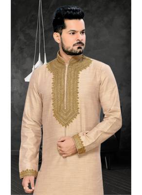 Brown Embroidered Art Silk Mens Kurta Pajama 3