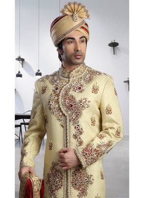 Gold Embroidered Jacquard Stitched Sherwani 3