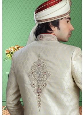 Off White Embroidered Jacquard Stitched Sherwani 4