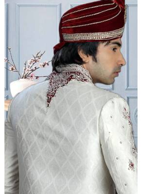 White Embroidered Jacquard Stitched Sherwani 4
