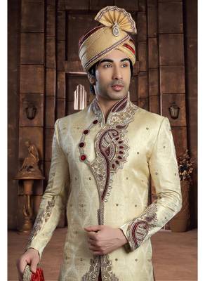 Gold Embroidered Jacquard Stitched Sherwani 3