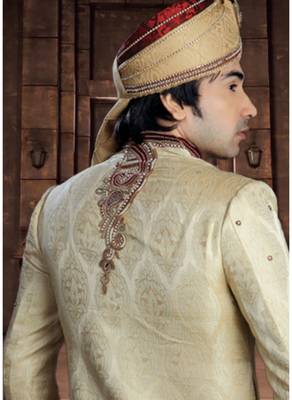 Gold Embroidered Jacquard Stitched Sherwani 4