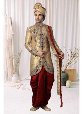 Gold Embroidered Jacquard Stitched Sherwani 2