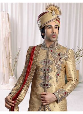 Gold Embroidered Jacquard Stitched Sherwani 3