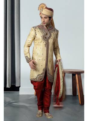 Gold Embroidered Jacquard Stitched Sherwani 2