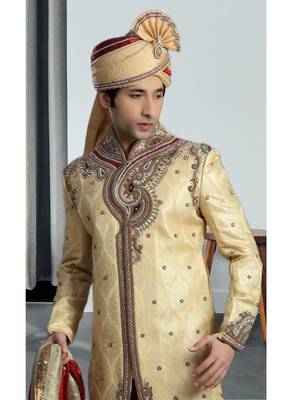 Gold Embroidered Jacquard Stitched Sherwani 3