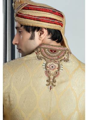 Gold Embroidered Jacquard Stitched Sherwani 4