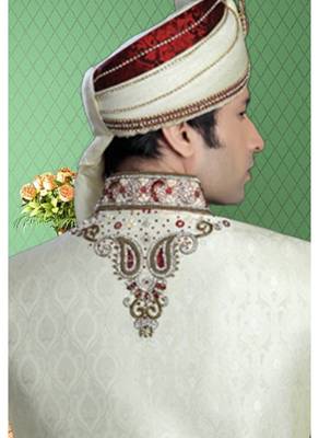 White Embroidered Jacquard Stitched Sherwani 4
