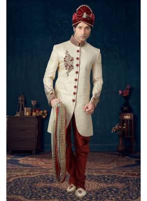 Gold Embroidered Jacquard Stitched Sherwani 2