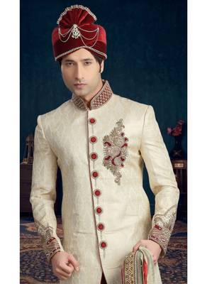 Gold Embroidered Jacquard Stitched Sherwani 3