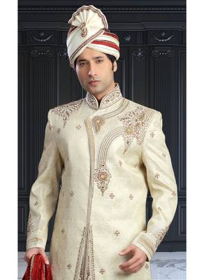 Gold Embroidered Jacquard Stitched Sherwani 3